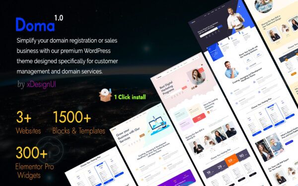 Doma Domain Name Register and WHMCS Elementor WordPress WooCommerce Temasi